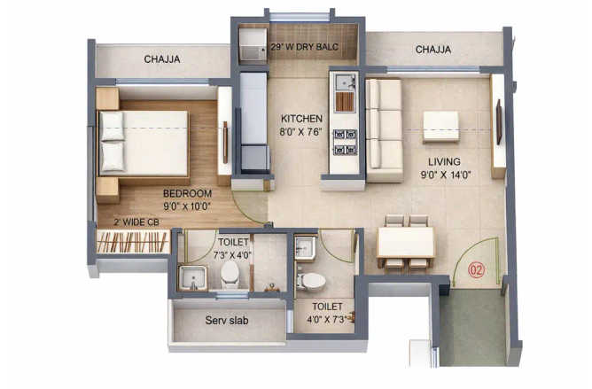 Regency Sapphire Dombivali - Floor plan 1 BHK 415 Sq.ft