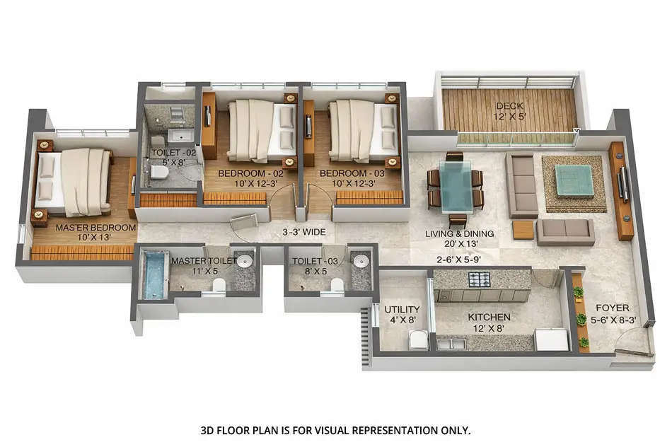 Floor plan for 3 BHK