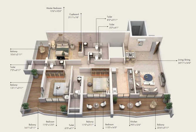 Dreams Avalon Kalyan - Floor plan 3 BHK 1700 Sq.ft