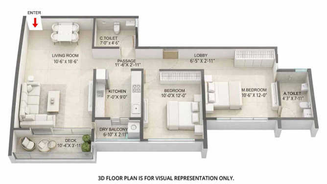 Kolte Patil Versova Versova - Floor plan 2 BHK 713 Sq.ft
