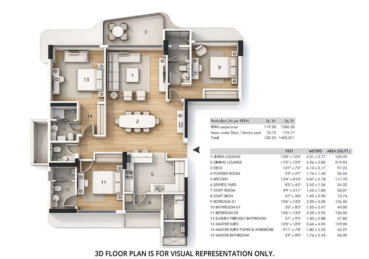 Floor plan for 3 BHK