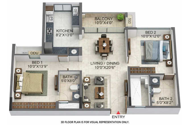 Casagrand Highclere Kovur - Floor plan 2 BHK 1056 Sq.ft