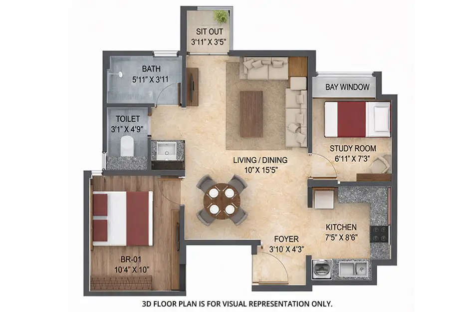 Floor plan for 1.5 BHK
