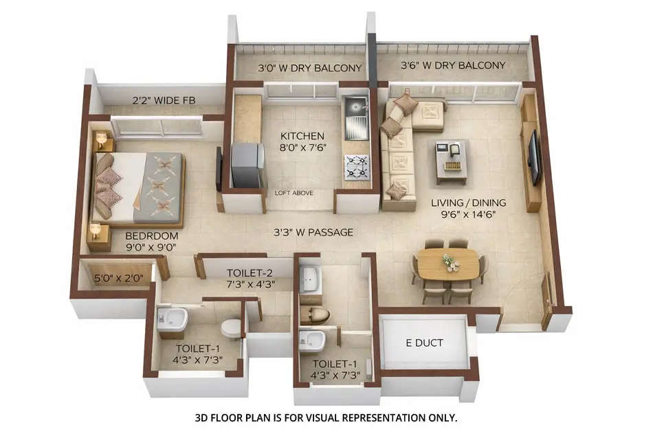 Floor plan for 1 BHK