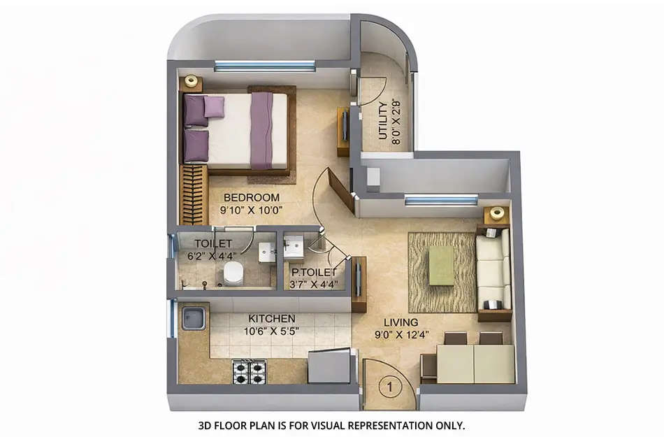 Floor plan for 1 BHK