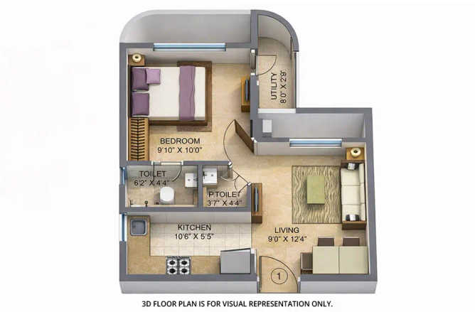 Lodha Unica Jogeshwari - Floor plan 1 BHK 343 Sq.ft