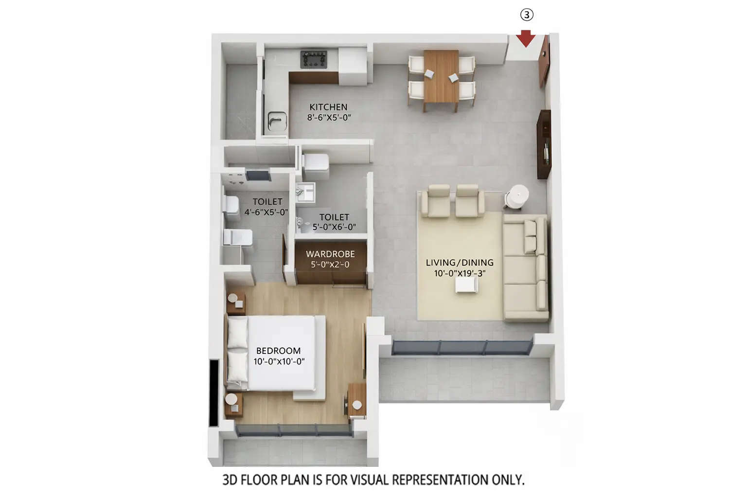 Floor plan for 1 BHK