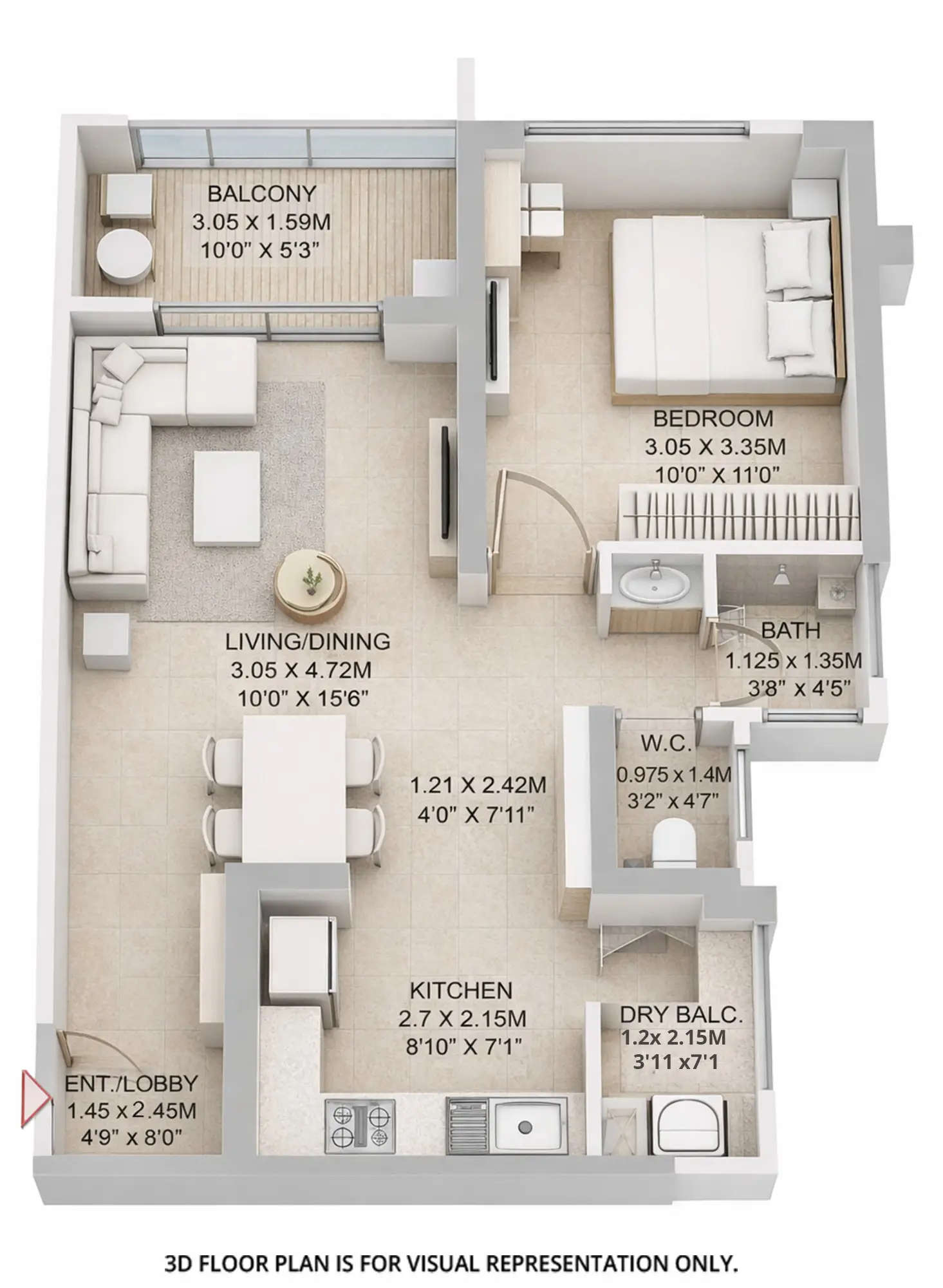 Floor plan for 1 BHK