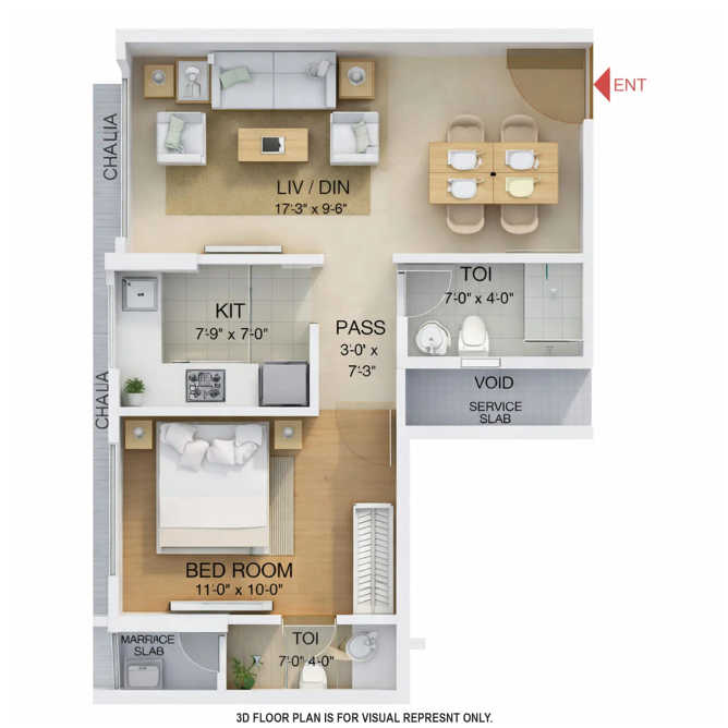Ruparel Premia Mulund - Floor plan 1 BHK 425 Sq.ft