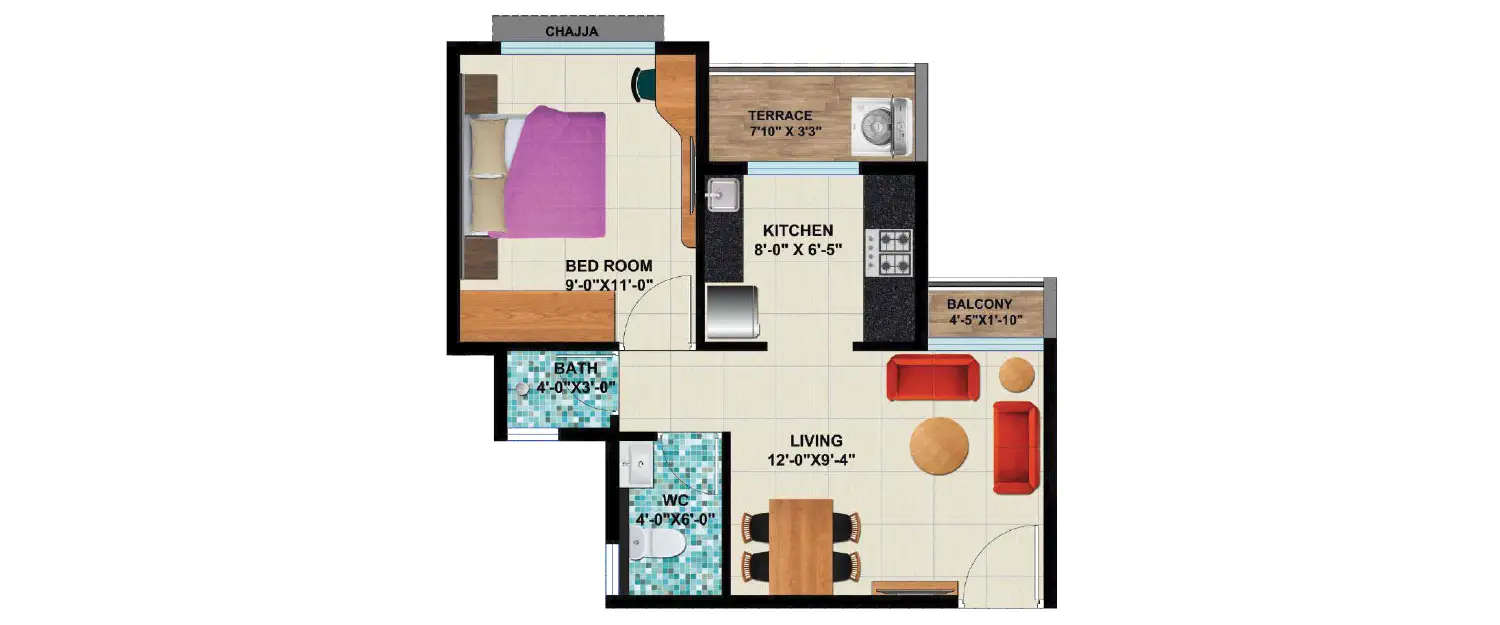 Floor plan for 1 BHK