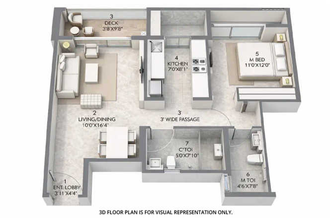 Rustomjee Urban Woods Dombivali - Floor plan 1 BHK 516 Sq.ft