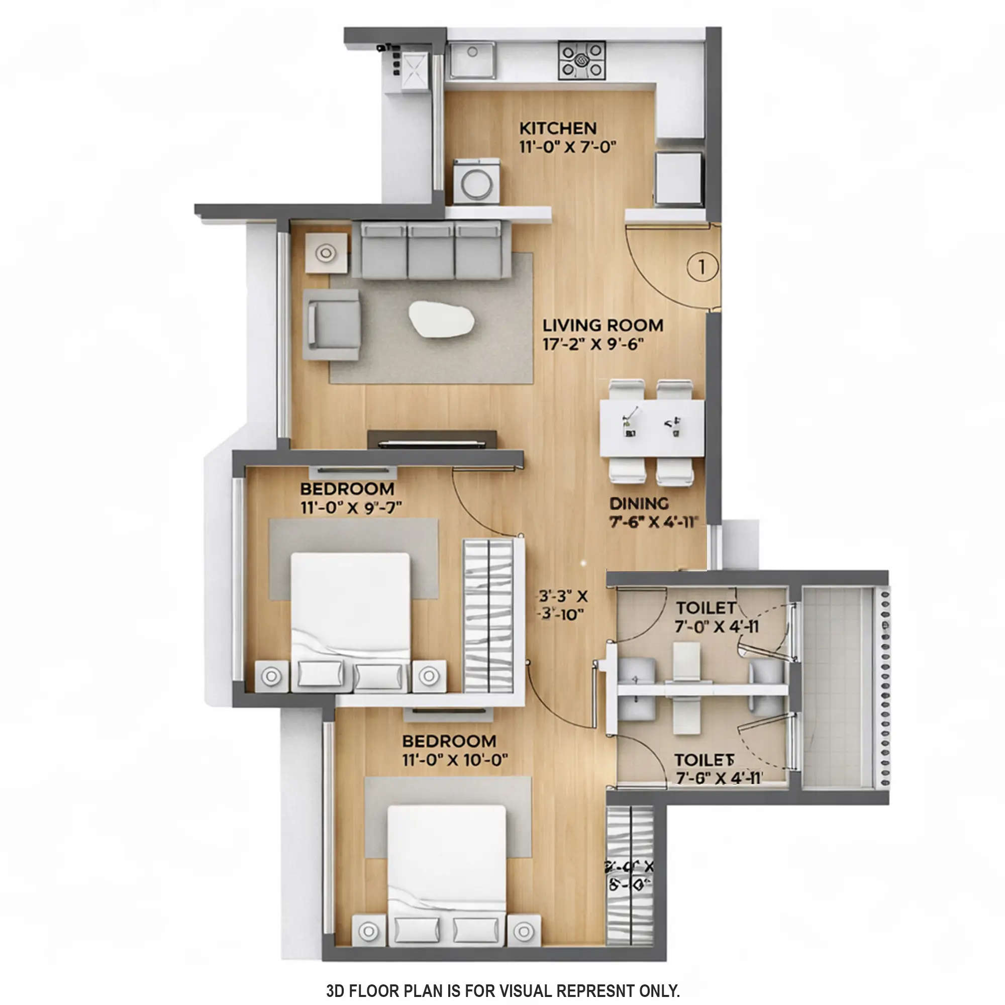 Floor plan for 2 BHK