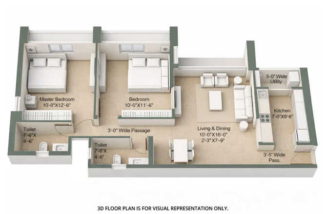 Sunteck Crescent Park Kalyan - Floor plan 2 BHK 657 Sq.ft