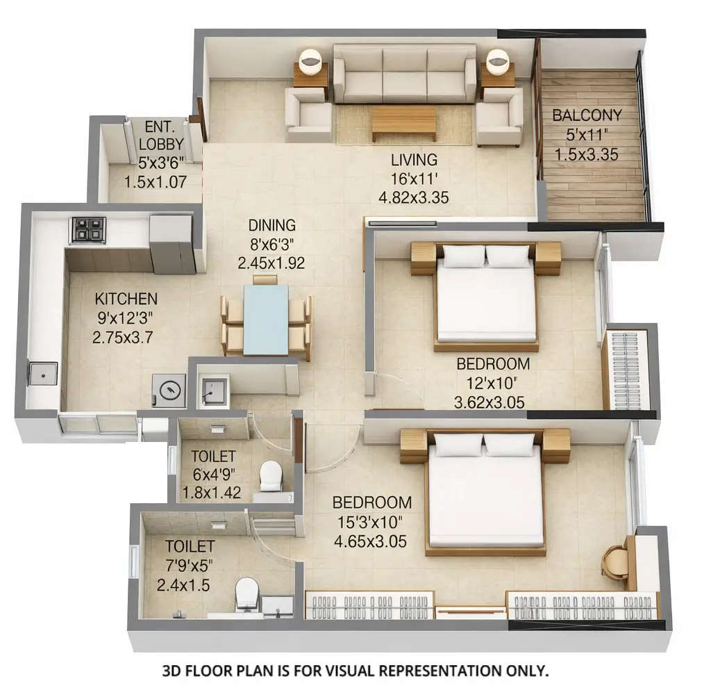 Floor plan for 2 BHK