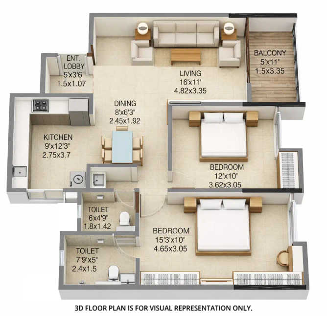 Majestique Towers Kharadi - Floor plan 2 BHK 825 Sq.ft