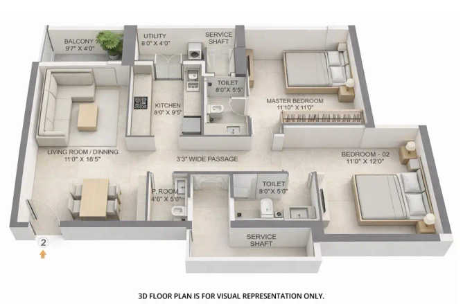 Adani LIT Teen Hath Naka - Floor plan 2 BHK 856 Sq.ft