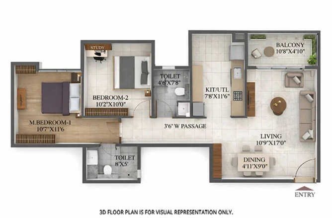 Shriram The Spectrum Handewadi - Floor plan 2 BHK 758 Sq.ft