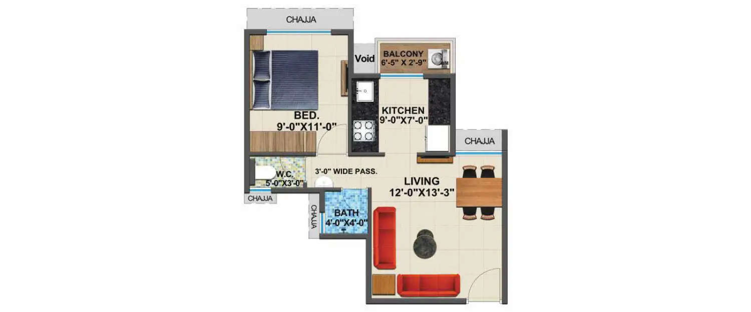 Floor plan for 1 BHK