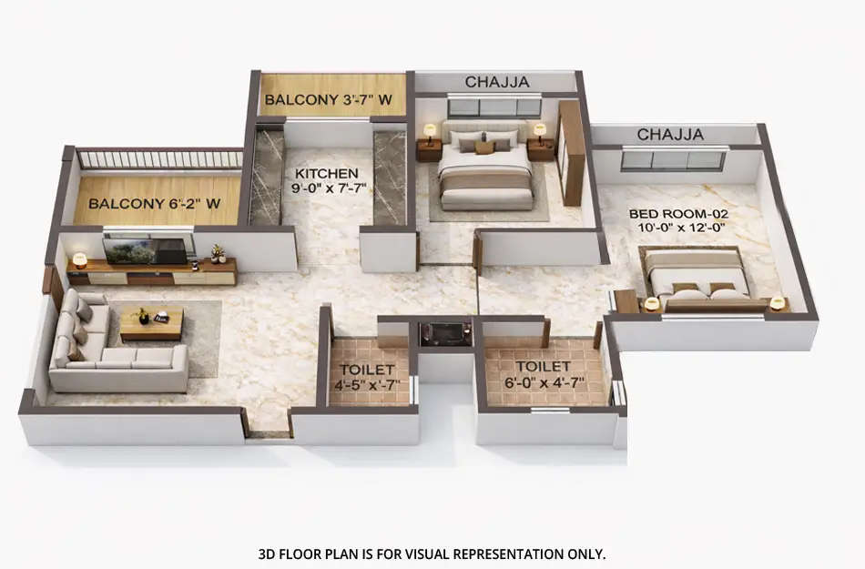 Floor plan for 2 BHK
