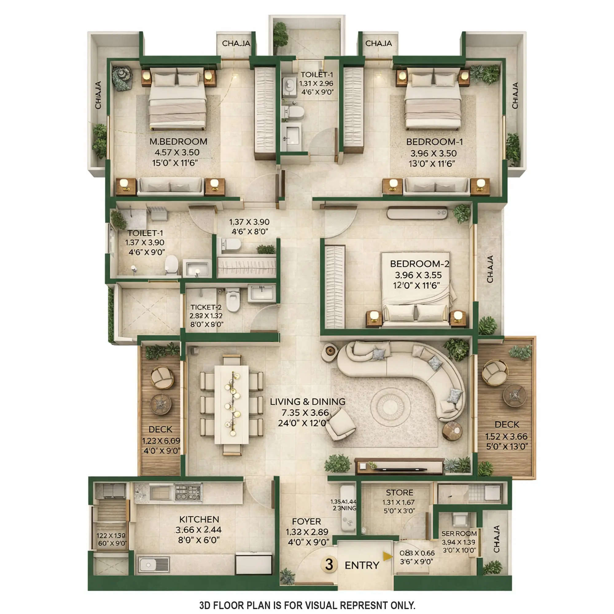 Floor plan for 3 BHK