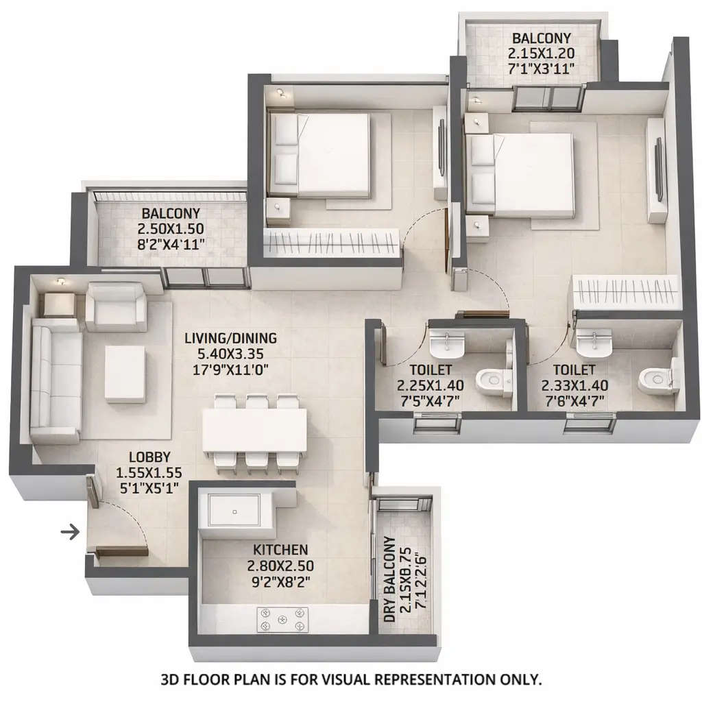 Floor plan for 2 BHK