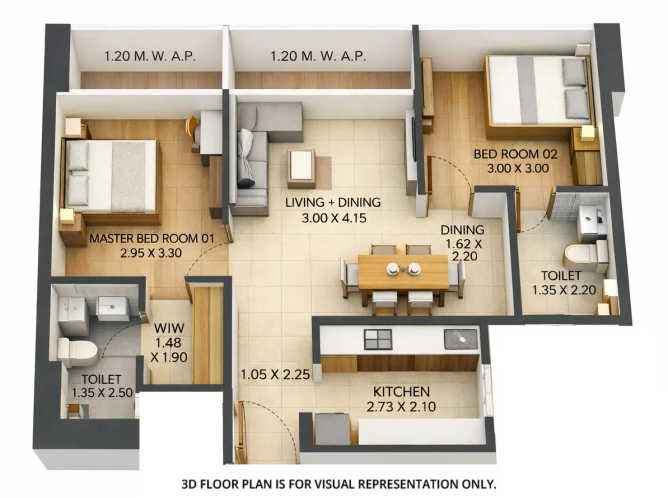 JP Codename StarLife Mira Bhayandar - Floor plan 2 BHK 588 Sq.ft