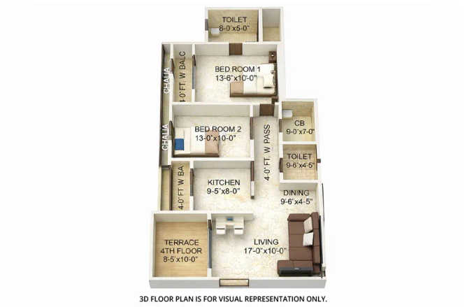 Tharwani Vedant Palacia Kalyan - Floor plan 2 BHK 719 Sq.ft