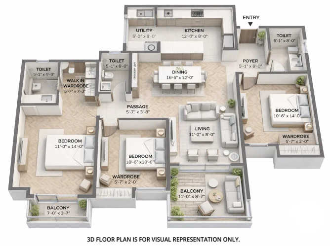 Assetz Sora and Saki Gummanahalli - Floor plan 3 BHK 1670 Sq.ft