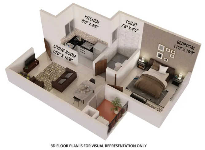 Provident Capella Whitefield - Floor plan 1 BHK 570 Sq.ft