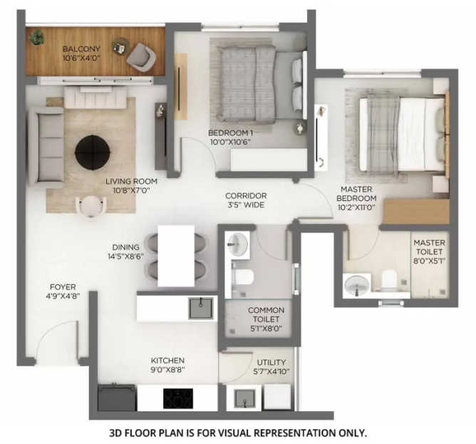 Godrej Parkshire Hoskote - Floor plan 2 BHK 1050 Sq.ft