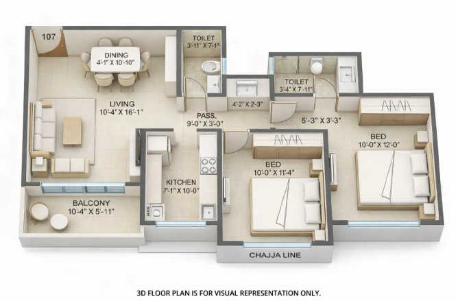 Tharwani Majestic Towers Kalyan - Floor plan 2 BHK 589 Sq.ft