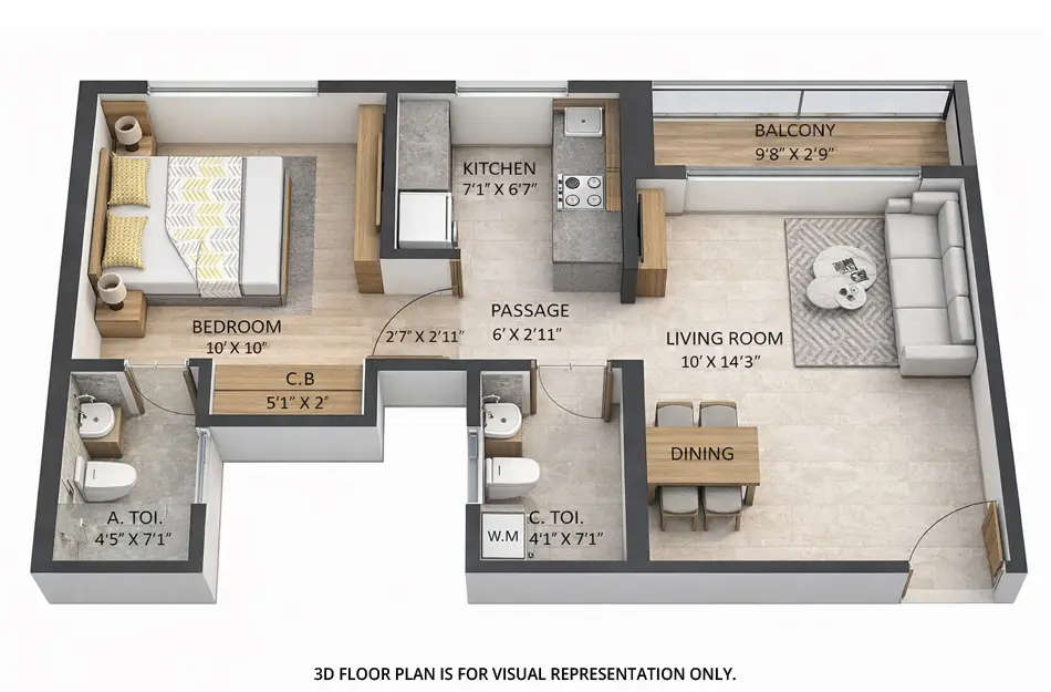 Floor plan for 1 BHK