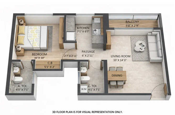 Ashar Pulse Majiwada - Floor plan 1 BHK 441 Sq.ft