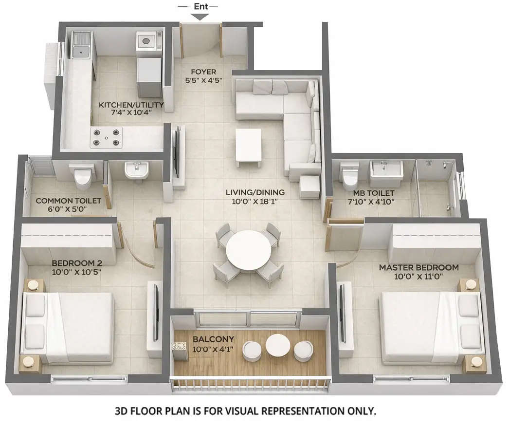 Floor plan for 2 BHK