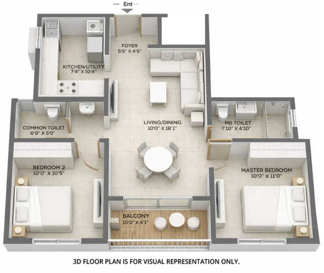 Puravankara Lake Vista Pallikaranai - Floor plan 2 BHK 902 Sq.ft