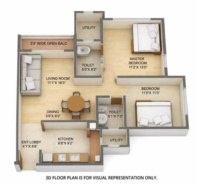 Ekta Tripolis Phase II Goregaon - Floor plan 2 BHK 775 Sq.ft