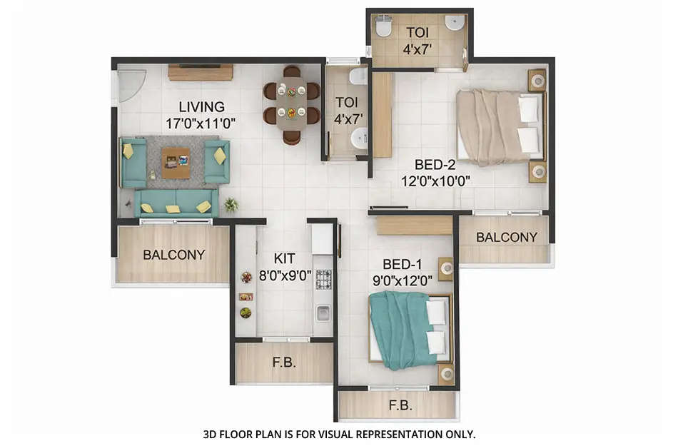 Floor plan for 2 BHK