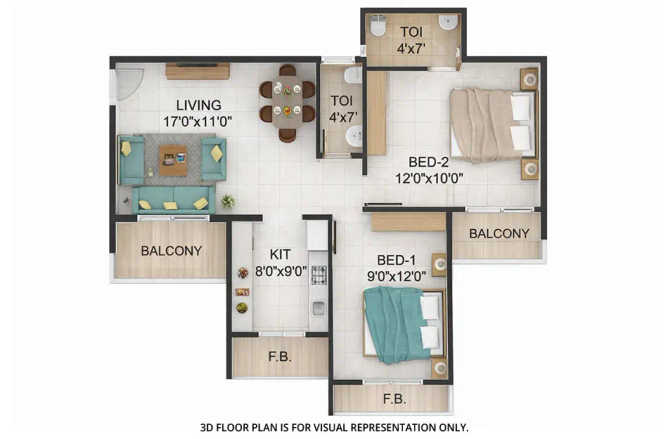 Platinum Escaso Ulwe - Floor plan 2 BHK 412 Sq.ft