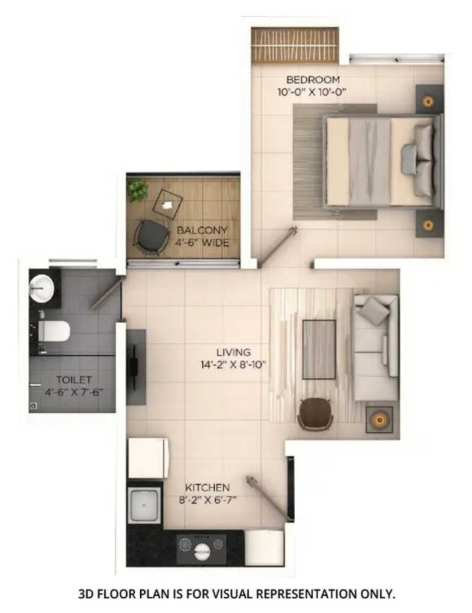 Provident Ecopolitan Huvinayakanahalli - Floor plan 1 BHK 530 Sq.ft