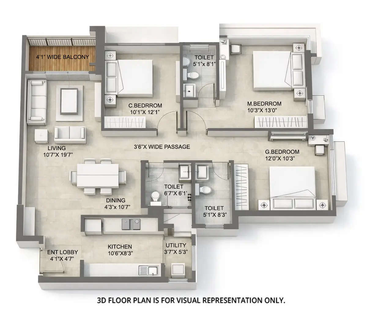 Floor plan for 3 BHK