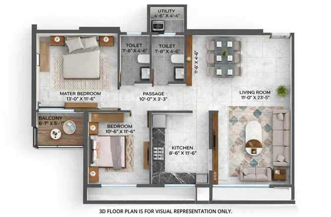 Paradise The Oasis Sanpada - Floor plan 2 BHK 872 Sq.ft