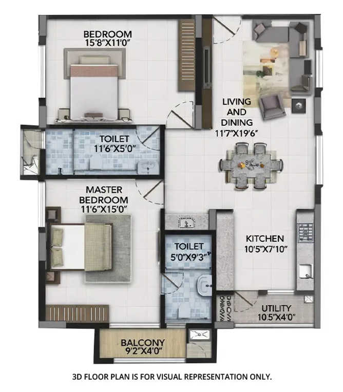 Gardens By The Brook Shamshabad - Floor plan 2 BHK 1285 Sq.ft