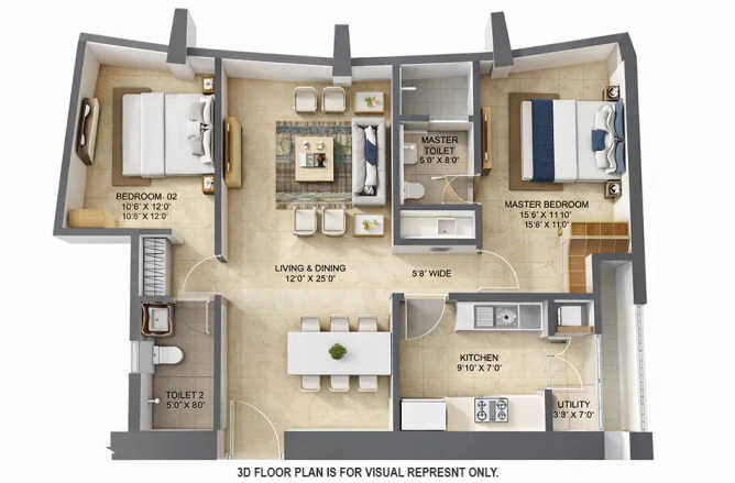 Lodha The Park Worli - Floor plan 2 BHK 944 Sq.ft
