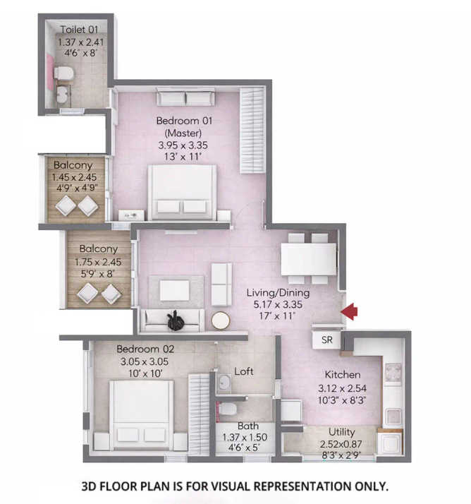 Godrej Aqua Vista Mundhwa - Floor plan 2 BHK 726 Sq.ft