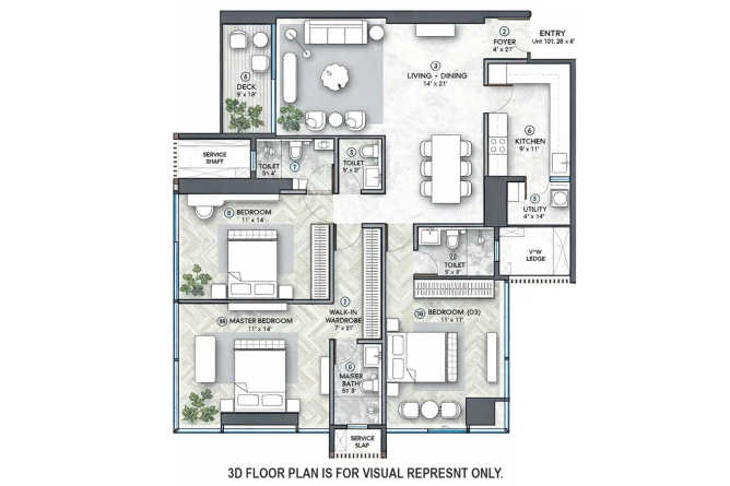 Tribeca The Edge Parel - Floor plan 3 BHK 1195 Sq.ft