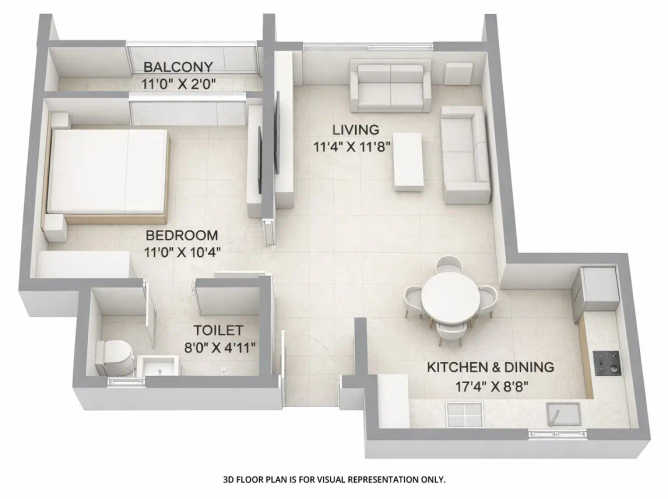 Birla Ojasvi Rajarajeshwari Nagar - Floor plan 1 BHK 460 Sq.ft
