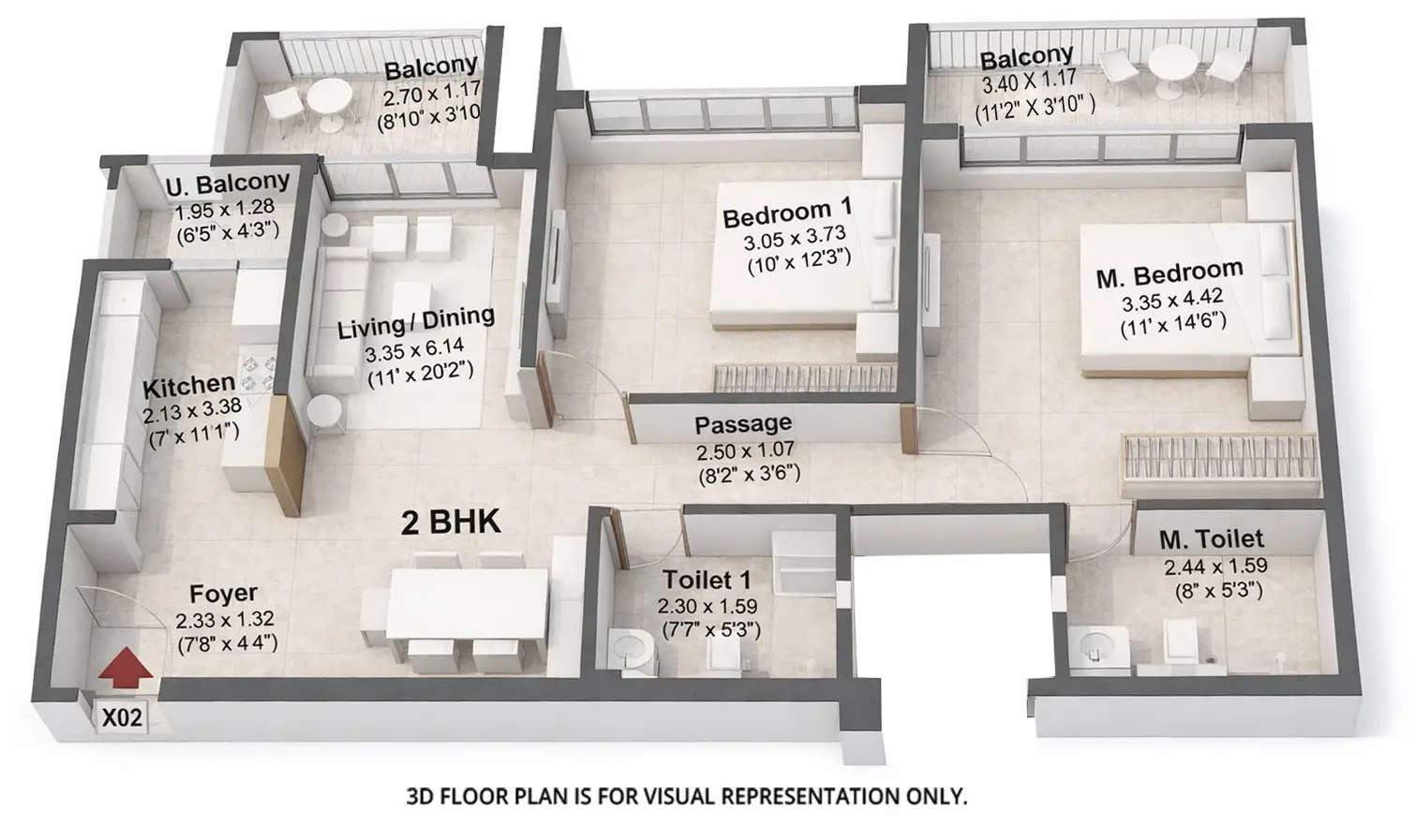 Floor plan for 2 BHK