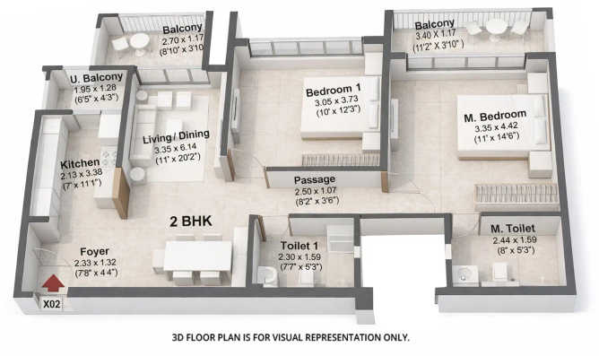 Godrej Elaris Magarpatta - Floor plan 2 BHK 915 Sq.ft