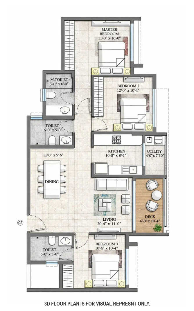 Lodha Riservo Vikhroli - Floor plan 3 BHK 1074 Sq.ft