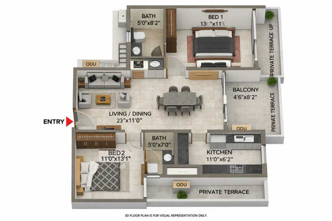 Casagrand Mercury Perambur - Floor plan 2 BHK 1190 Sq.ft